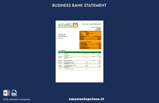 stile verificato Modello di estratto conto aziendale della Banca nazionale d'Egi